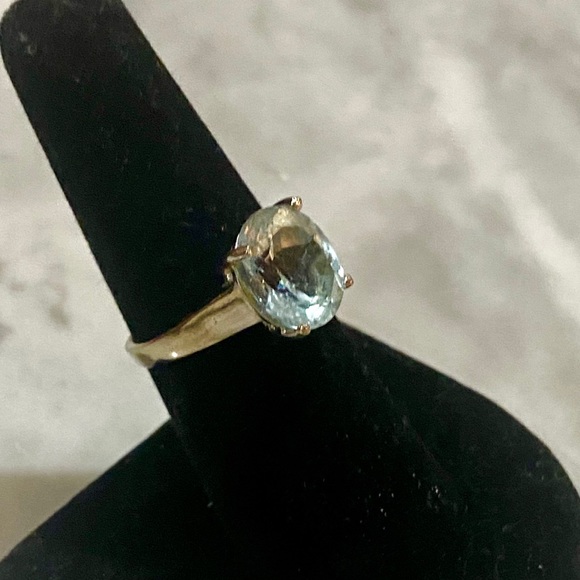 Man Made Aquamarine Silver Setting Cocktail Ring - Picture 5 of 9